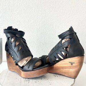 NEW Lane Boots BECCA Womens Black Wedges 7.5 Western Sandals Cowgirl Leather
